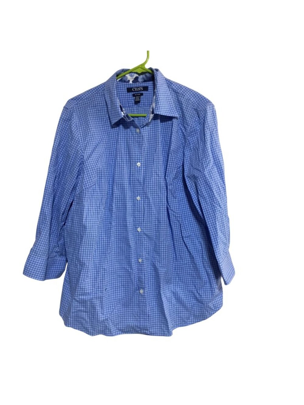 CHAPS NO IRON BLUE GINGHAM BUTTON DOWN SHIRT WOMENS 1X